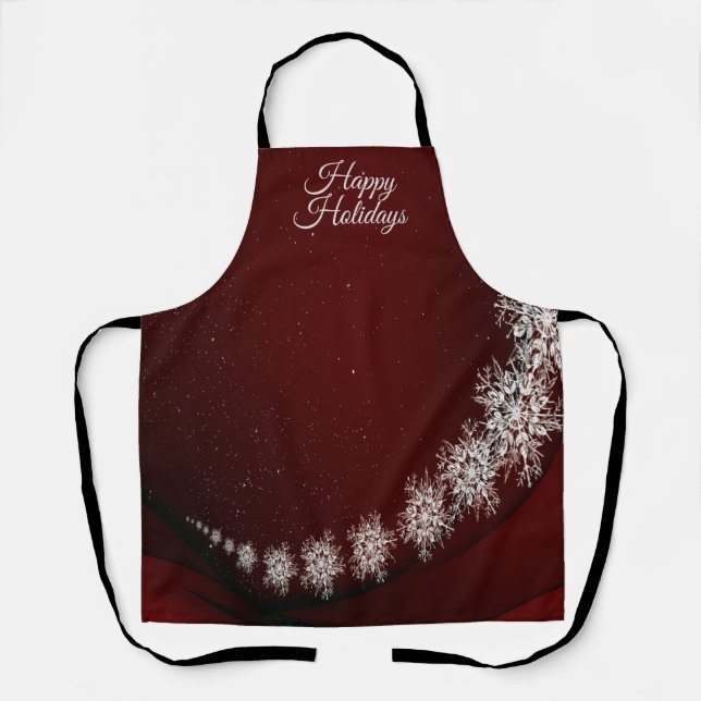 Christmas Party Crystal Snowflakes Red Rustic Apron (Front)