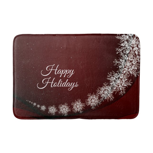 Christmas Party Crystal Snowflakes Red Rustic Bath Mat (Front)