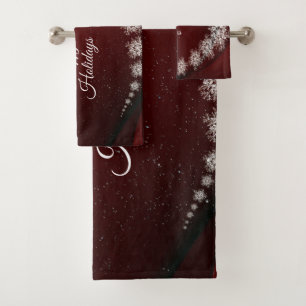 Christmas Party Crystal Snowflakes Red Rustic Bath Towel Set