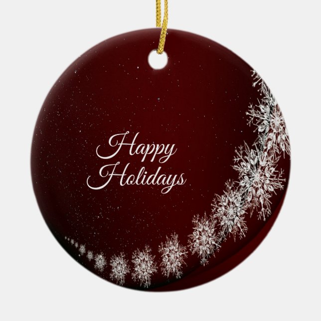 Christmas Party Crystal Snowflakes Red Rustic Ceramic Tree Decoration (Front)