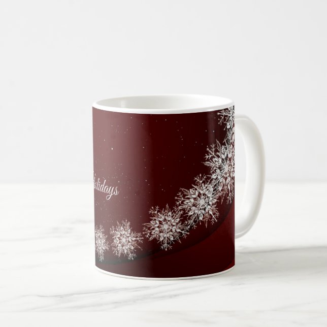Christmas Party Crystal Snowflakes Red Rustic Coffee Mug (Front Right)