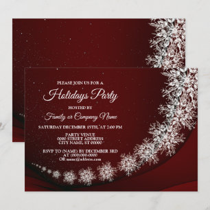 Christmas Party Crystal Snowflakes Red Rustic      Invitation