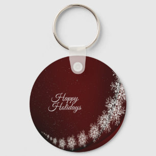 Christmas Party Crystal Snowflakes Red Rustic Key Ring