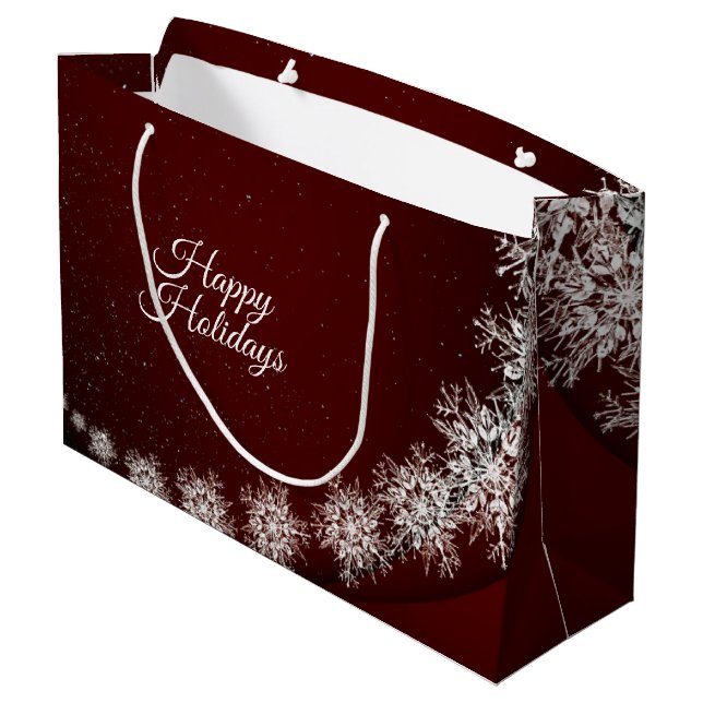 Christmas Party Crystal Snowflakes Red Rustic Large Gift Bag (Back Angled)