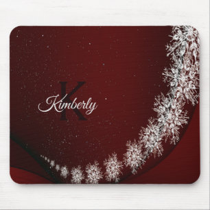 Christmas Party Crystal Snowflakes Red Rustic Mouse Mat