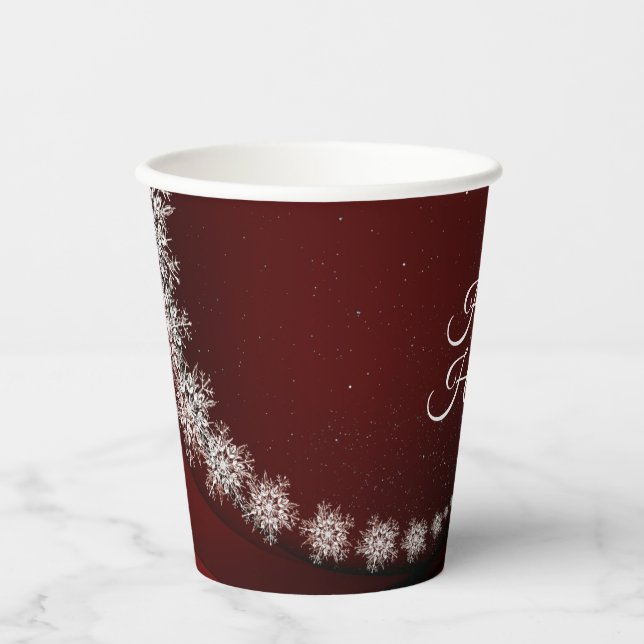 Christmas Party Crystal Snowflakes Red Rustic Paper Cups (Front)