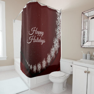 Christmas Party Crystal Snowflakes Red Rustic Shower Curtain