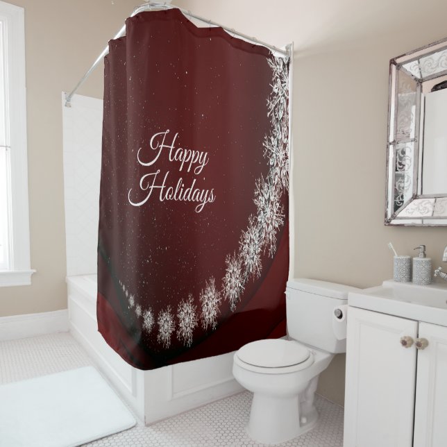 Christmas Party Crystal Snowflakes Red Rustic Shower Curtain (In Situ)