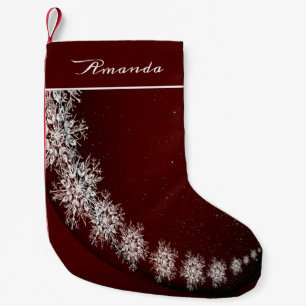 Christmas Party Crystal Snowflakes Red Rustic Small Christmas Stocking