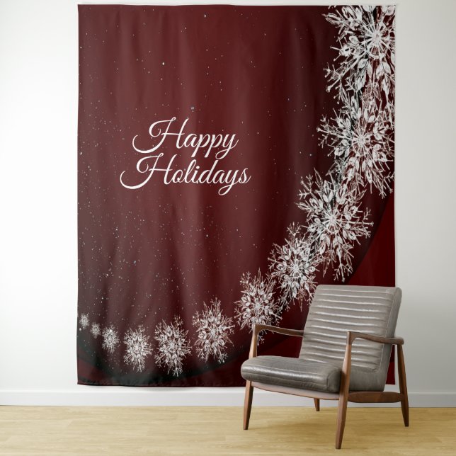Christmas Party Crystal Snowflakes Red Rustic Tapestry (In Situ)