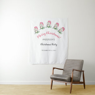 Christmas party cute owls watercolor illustration tapestry