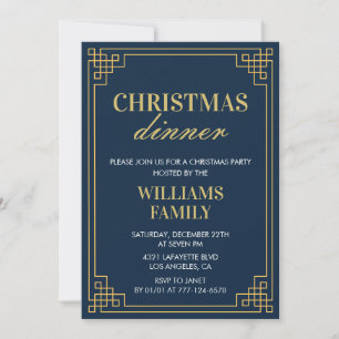 Christmas Party  Dinner Navy Gold Invitation