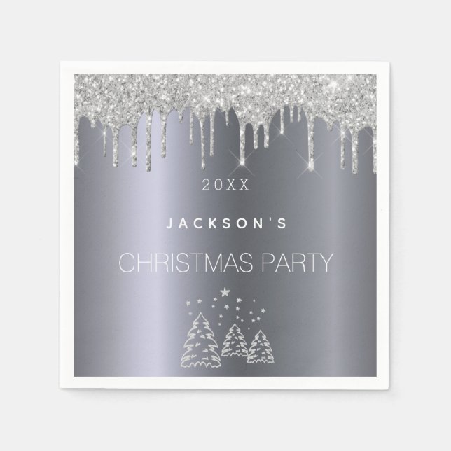 Christmas party dinner silver glitter trees forest napkin (Front)