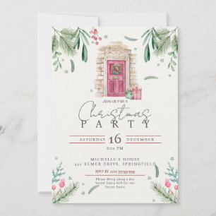 Christmas Party door wreath invitation