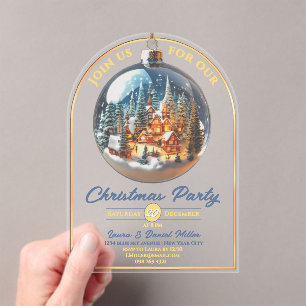 Christmas party dramatic scenery in bauble acrylic invitations