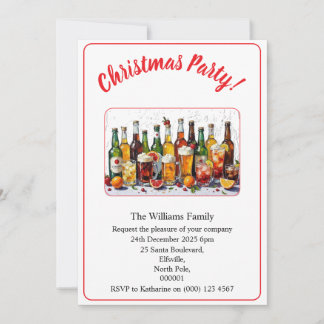 Christmas Party Drinks And Cocktails Colour Xmas Invitation