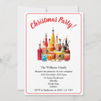 Christmas Party Drinks And Cocktails White Xmas Invitation