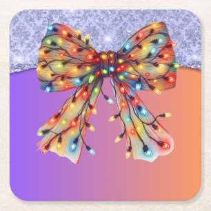 Christmas Party Drip Bling Festive Merry Xmas Ligh Square Paper Coaster