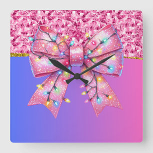 Christmas Party Drip Bling Festive Merry Xmas Ligh Square Wall Clock