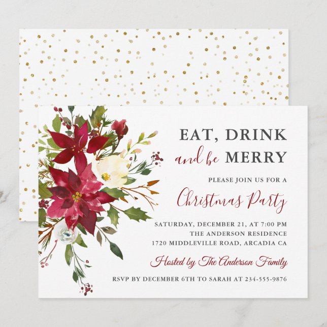 Christmas Party Eat Drink Be Merry Holiday Invitation (Front/Back)