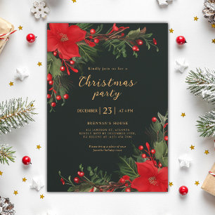 Christmas Party Elegant Botanical Holiday Greenery Invitation