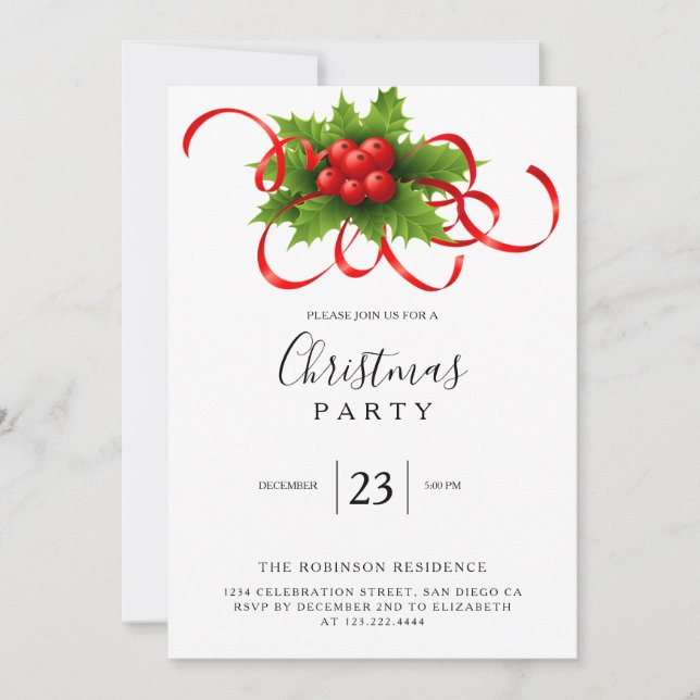Christmas Party Elegant Botanical  Invitation (Front)