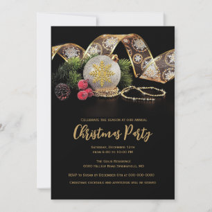Christmas Party Elegant Gold on Black  Invitation