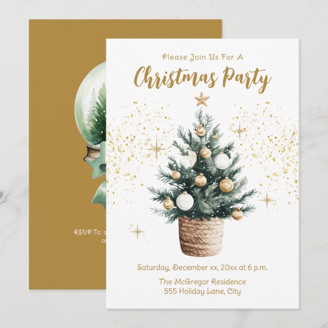 Christmas Party Elegant Gold Stars  Invitation (Front/Back)