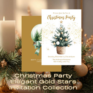 Christmas Party Elegant Gold Stars Invitation