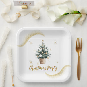 Christmas Party Elegant Gold Stars  Paper Plate