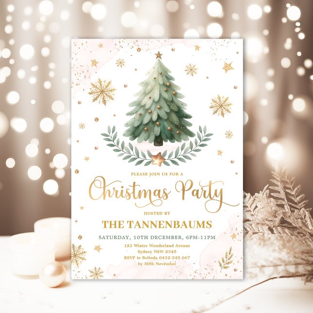 Christmas Party | Elegant Pink Gold Winter Holiday Invitation (Creator Uploaded)