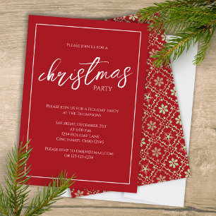 Christmas Party Elegant Red Green Snowflake Modern Invitation