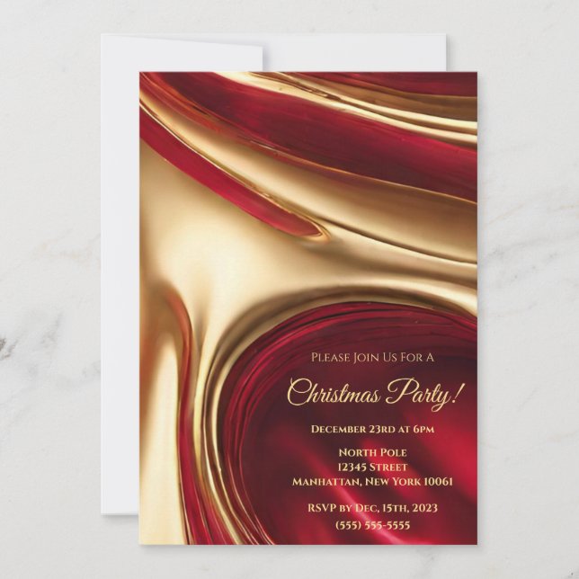 Christmas Party-Elegant Ruby Red and Gold- Invitation (Front)