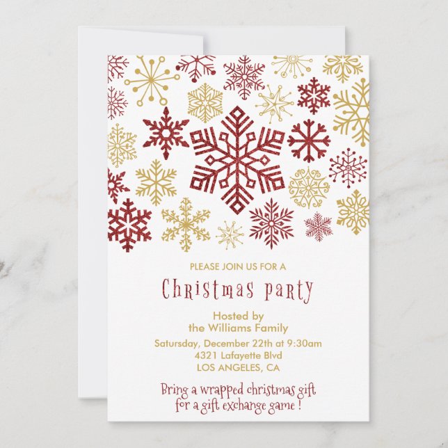 Christmas Party Elegant Snowflakes Invitation (Front)