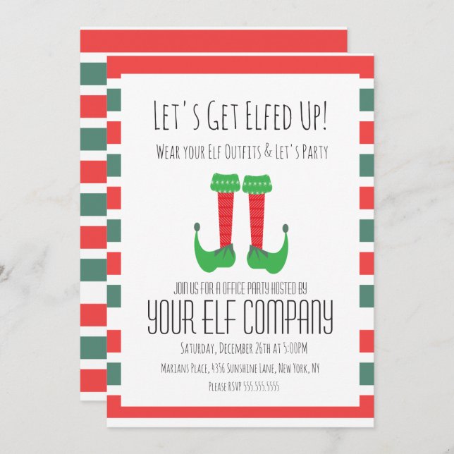 Christmas Party Elf Costume Office Company Event Invitation (Front/Back)