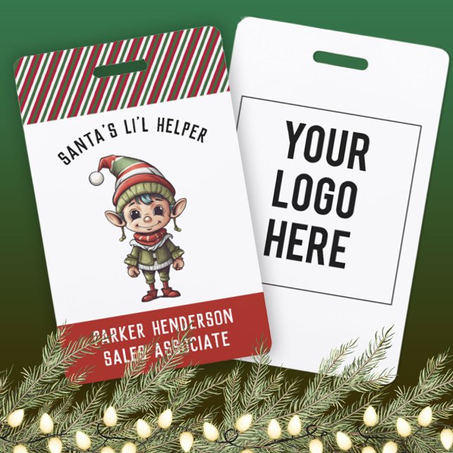 Christmas Party Elf Name Tag ID Badge (boy elf name badge for company Christmas party.)