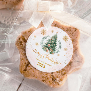 Christmas Party Favours   Blush Gold Snowflakes Classic Round Sticker