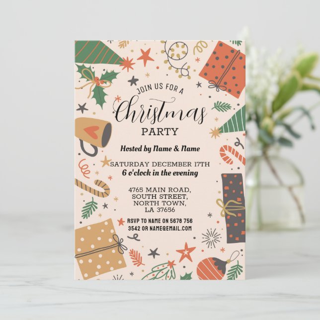 Christmas Party Festive Gifts Invitation (Standing Front)