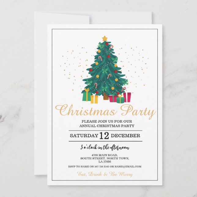 Christmas Party Festive Tree Gifts Invitation (Front)
