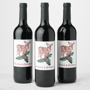 Christmas Party Floral Deer Winter Wedding Wine Label