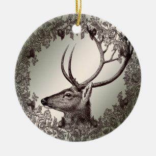 Christmas Party Floral Reindeer Golden Winter Ceramic Tree Decoration