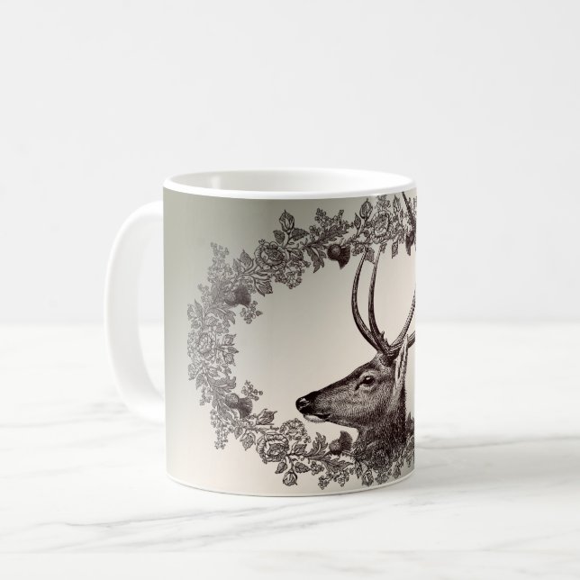 Christmas Party Floral Reindeer Golden Winter Coffee Mug (Front Left)