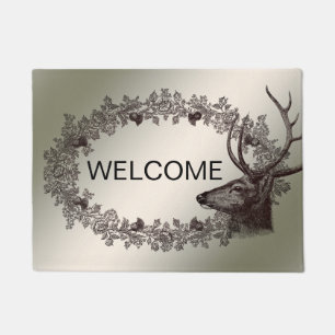 Christmas Party Floral Reindeer Golden Winter Doormat
