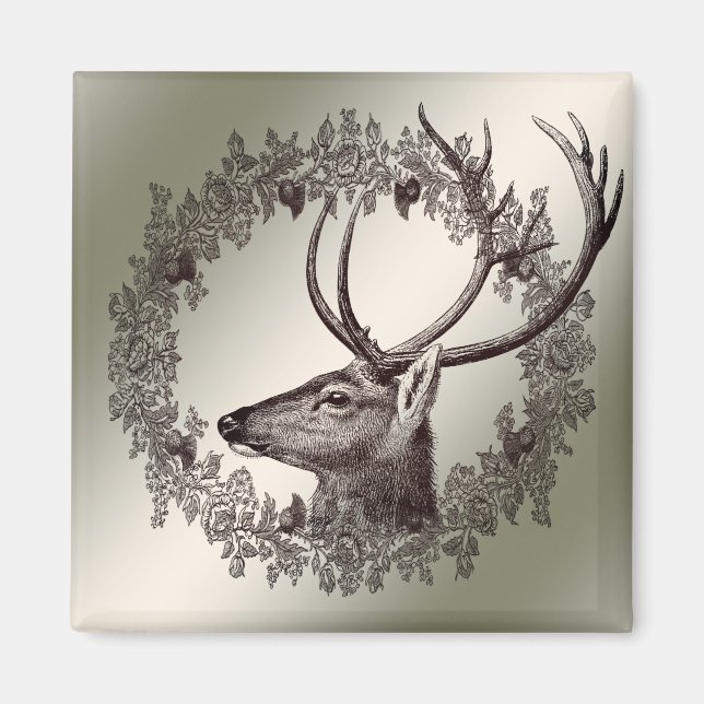 Christmas Party Floral Reindeer Golden Winter Magnet (Front)