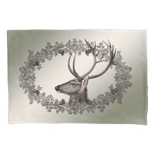 Christmas Party Floral Reindeer Golden Winter Pillowcase