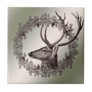 Christmas Party Floral Reindeer Golden Winter Tile