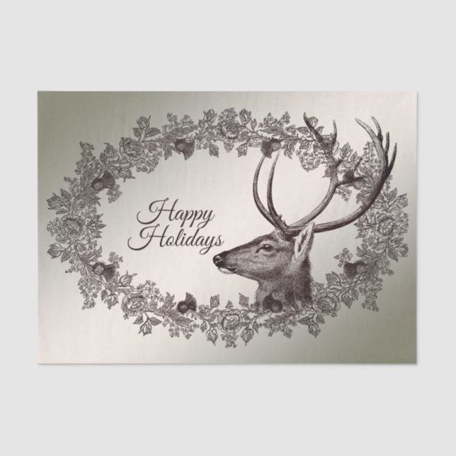 Christmas Party Floral Reindeer Golden Winter Tissue Paper (Front)