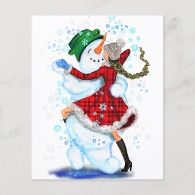 Christmas Party Flyer Snowman and Girl Dance (Front)