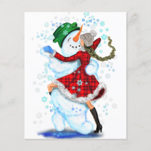 Christmas Party Flyer Snowman and Girl Dance