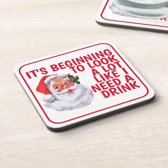 Christmas Party Funny Santa Claus Drinking Humour Coaster (Left Side)